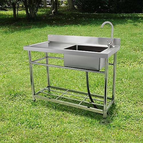 Stainless Steel Utility Sink, 1 Compartment Free Standing Small Sink with Workbench Faucet and Legs, 39.4 x 19.1 x 37.4 in Commercial Single Bowl Sink T22652