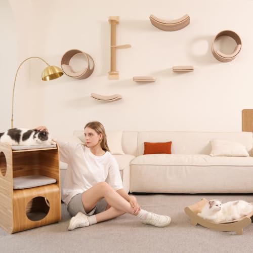 Oak Round Cat Wall Shelves with Cushion P38577