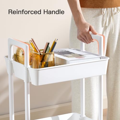 White 3 Tier Plastic Rolling Cart with Lockable Wheels E928