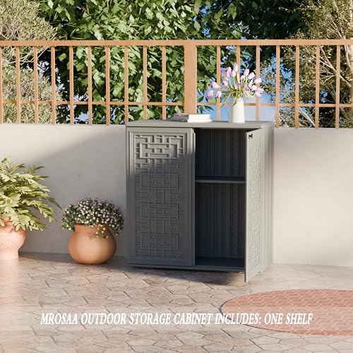 Outdoor Storage Cabinet Waterproof with Shelf, Resin, Size 34.3''L*15''W*36.2''H (Black) M527709