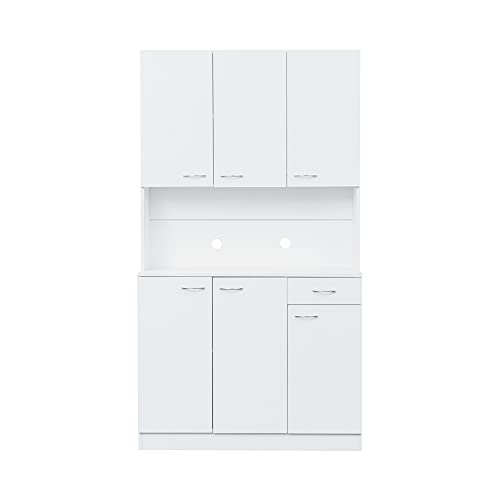 White 39" W Tall Freestanding Wood Wardrobe Armoire with Doors and Storage Shelves K770029