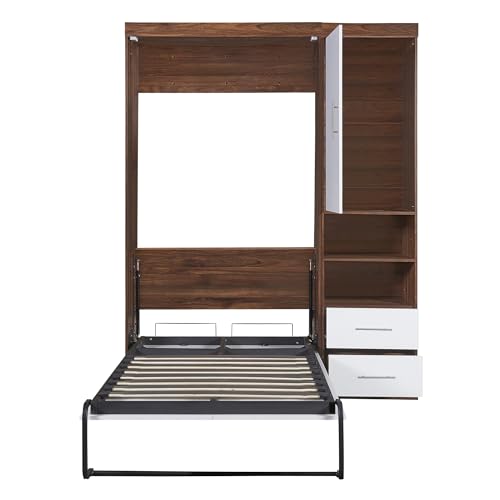White Wood Murphy Bed with Cabinet J2808