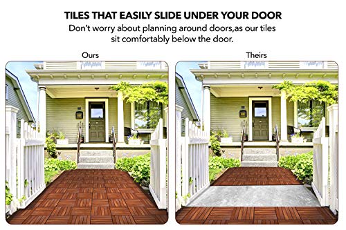 Teak Wood Interlocking Deck Flooring Tiles - 12" x 12" Pack of 10 Q345671