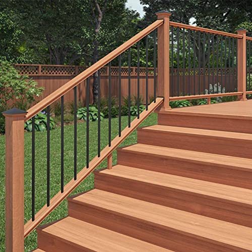 6 ft Redwood-Tone Southern Yellow Pine Stair Rail Kit with Aluminum Round Balusters M433