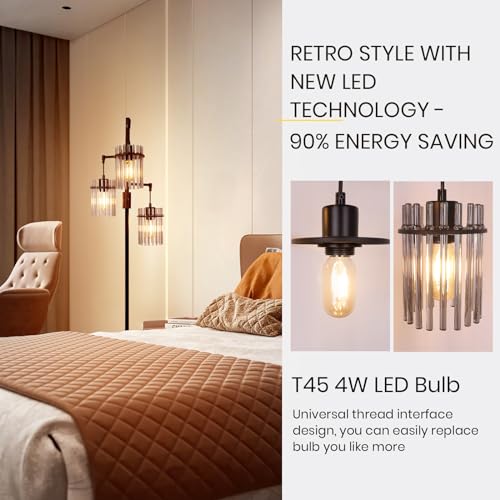 Industrial Floor Lamp with Glass Lampshade, Dimmable, Tall F5120