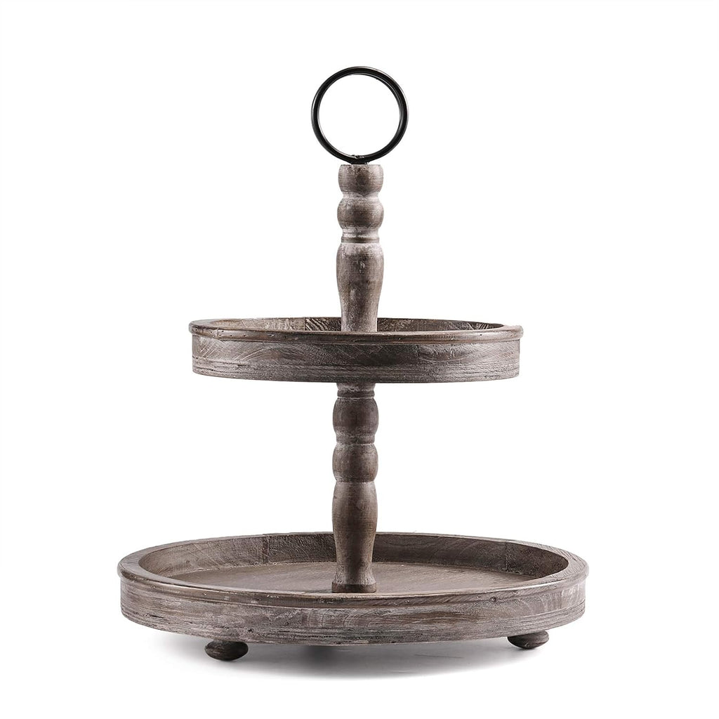 Two Tier Distressed Wood Serving Tray V711366