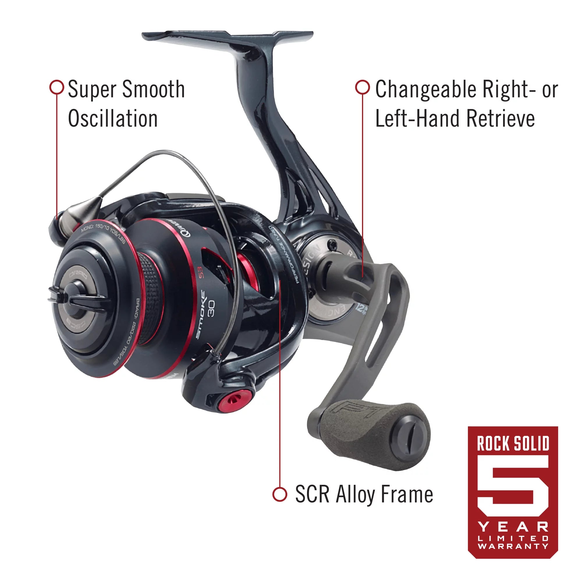 Black Size 30 Spinning Fishing Reel with 6.0:1 Gear Ratio W29213