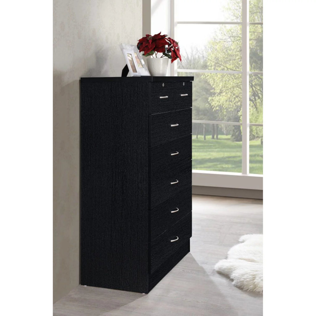 7 Drawer Wooden Dresser Chest with 2 Top Locks, Cherry Q1265