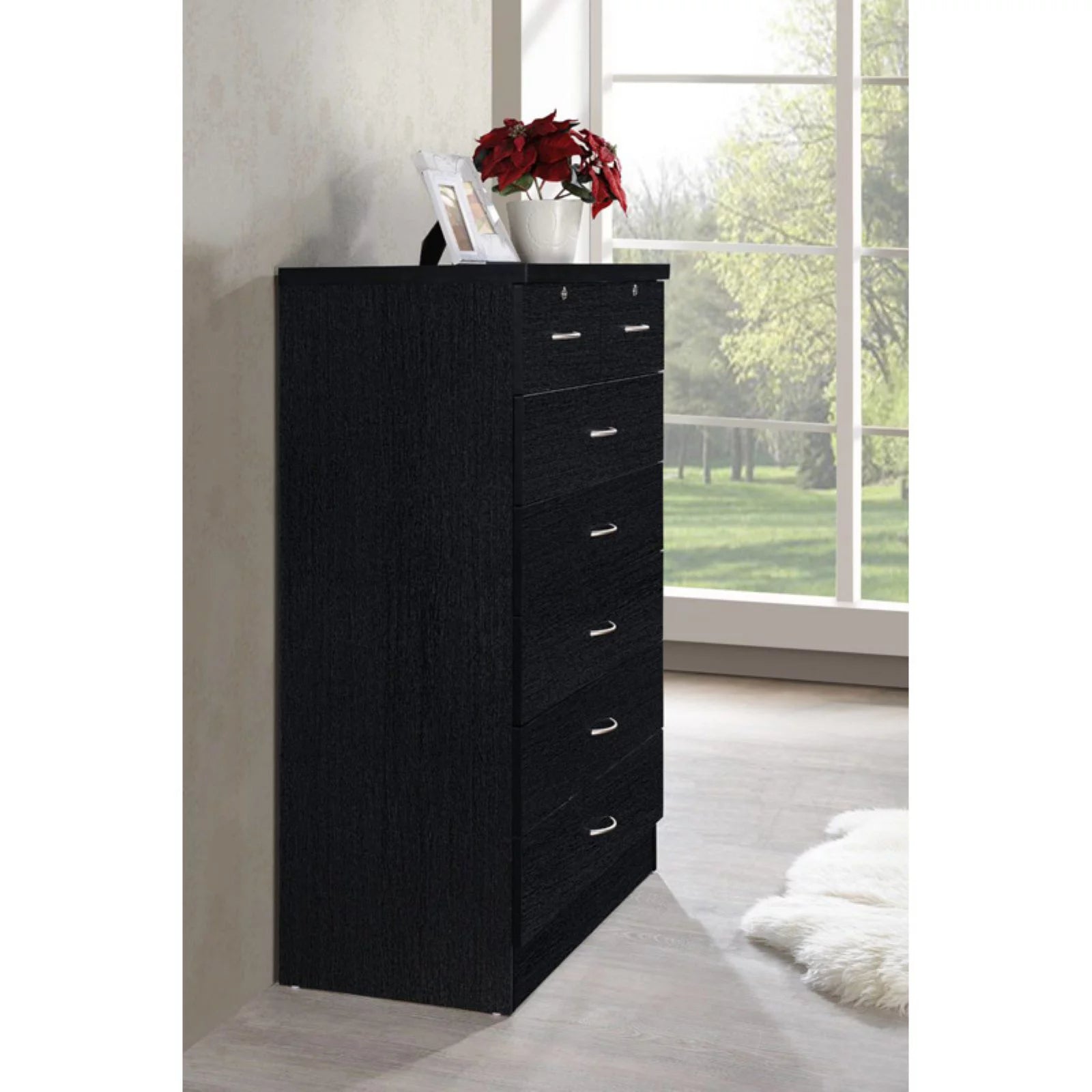 7 Drawer Wooden Dresser Chest with 2 Top Locks, Cherry Q1265