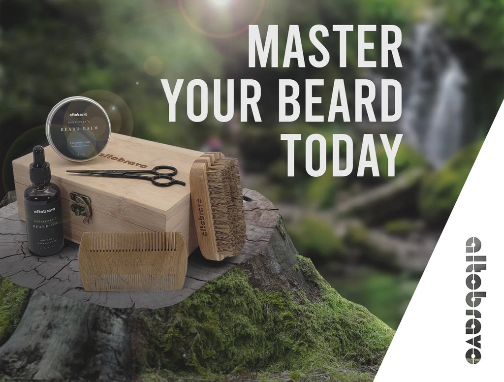 Beard Kit with Beard Oil, Beard Balm, Beard Brush, Beard Comb, Scissors in Bamboo Gift Box M23616