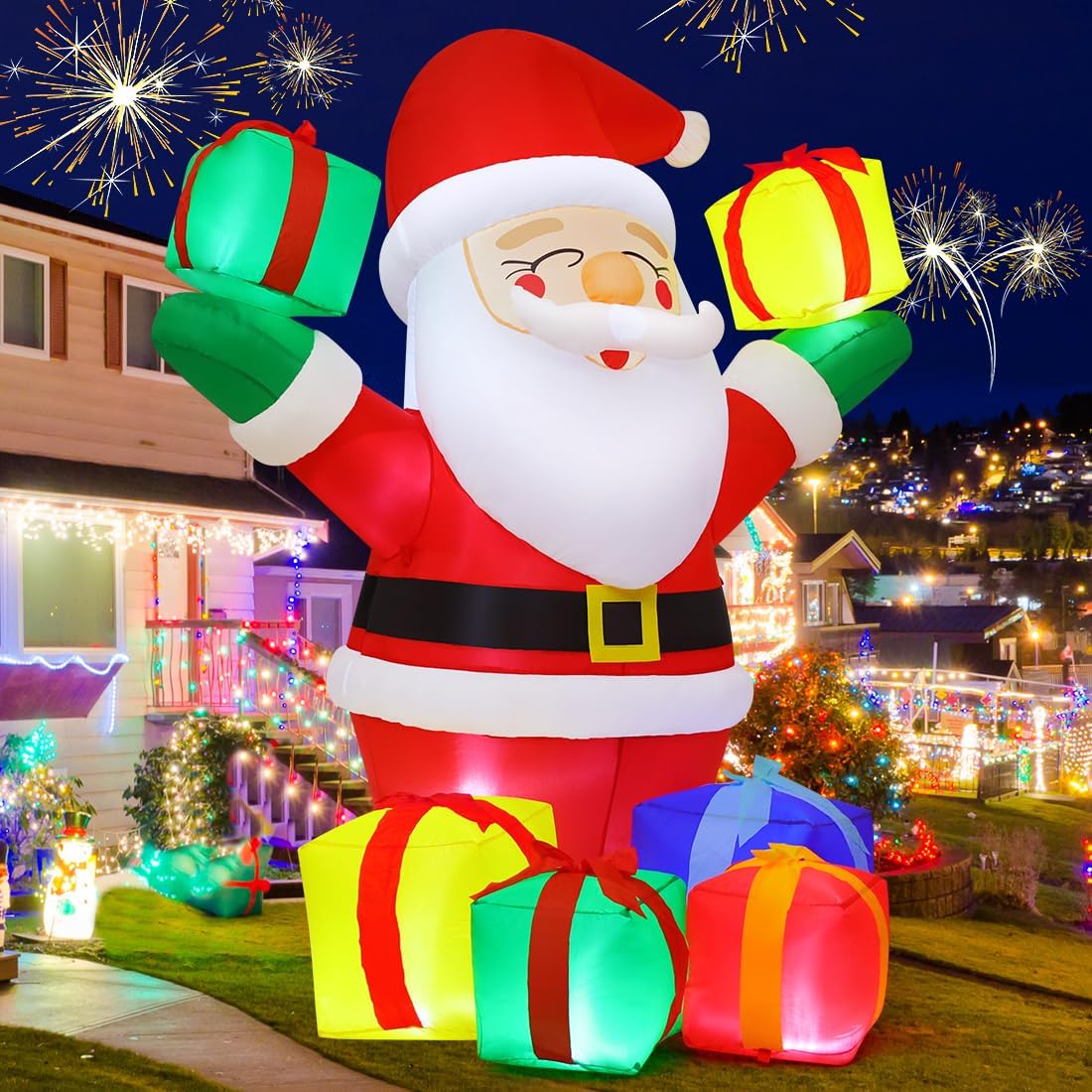 6 FT Christmas Santa Inflatables Outdoor Decorations with Built-in LEDs Y203321