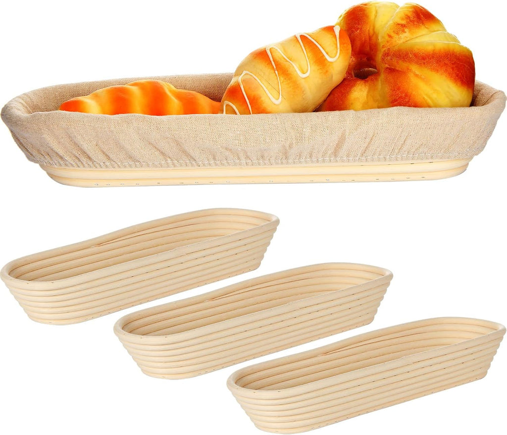 4 Pieces 13.8 Inch Oval Banneton Bread Proofing Basket with Liners T995951