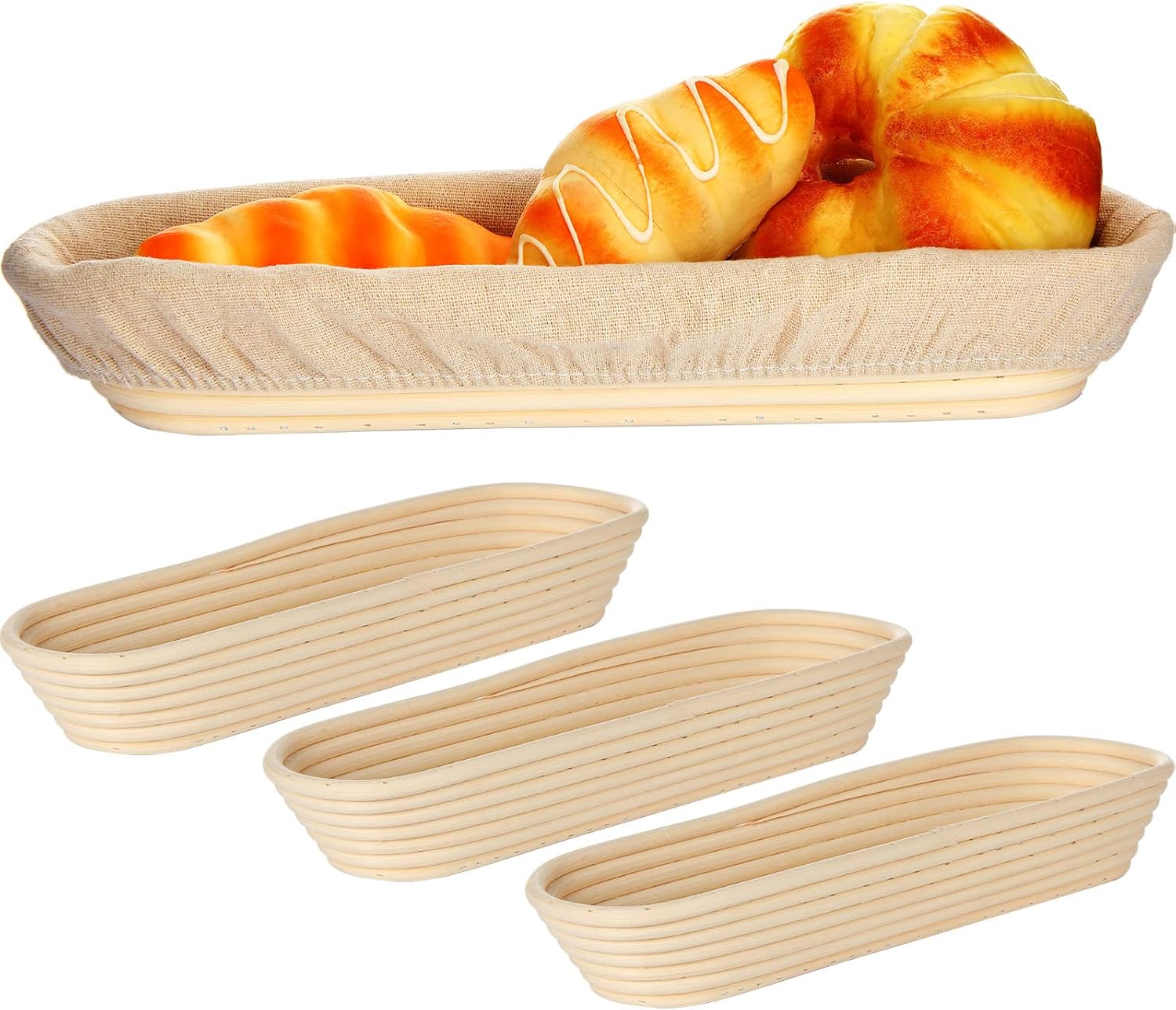 4 Pieces 13.8 Inch Oval Banneton Bread Proofing Basket with Liners T995951