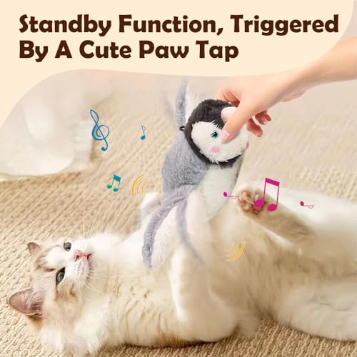 Interactive Chirping Bird with Flapping Wings Rechargeable Cat Toy (Grey) I64847