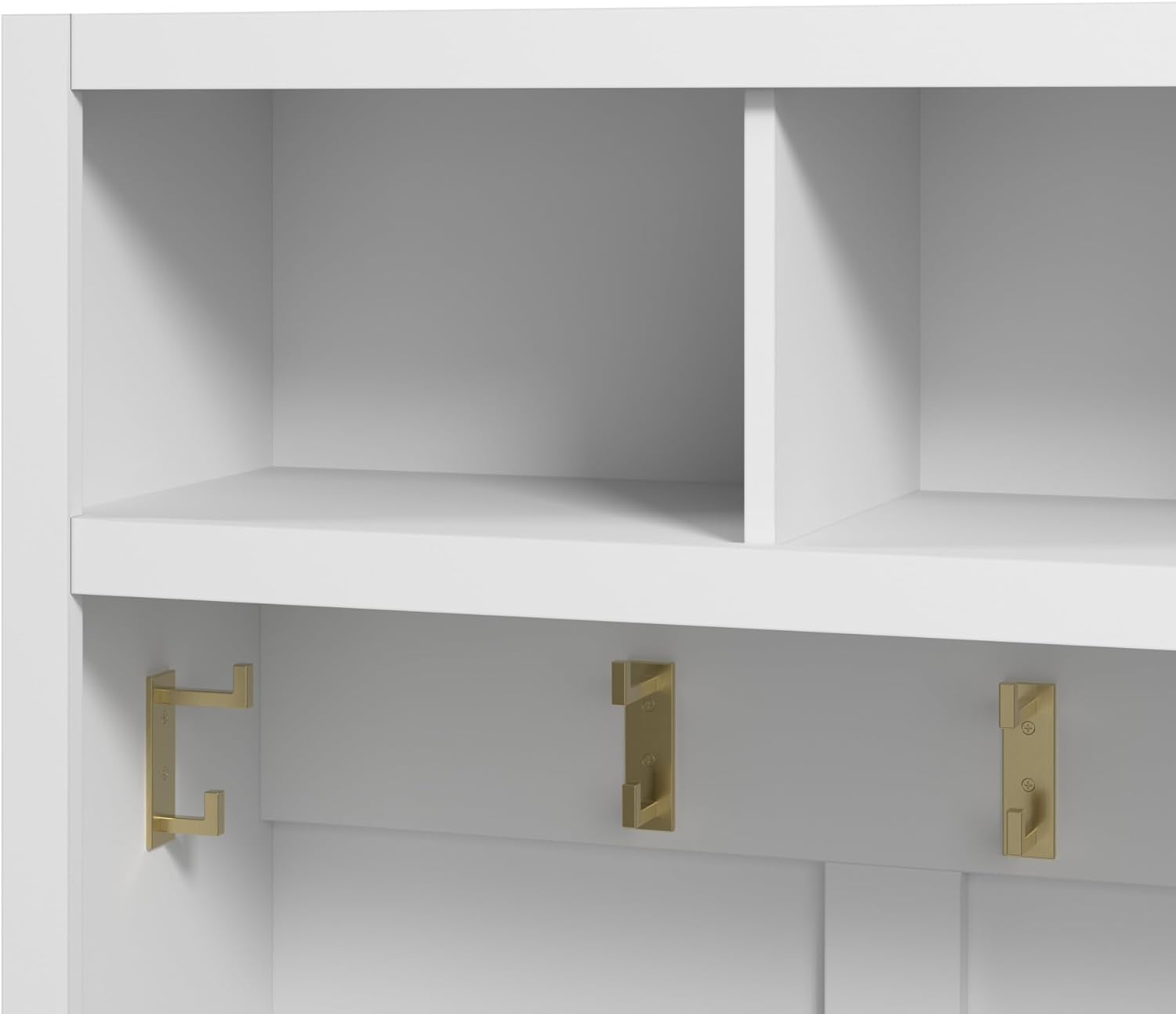 White Full Entryway Storage Set with Coat Rack and Shoe Benches B306