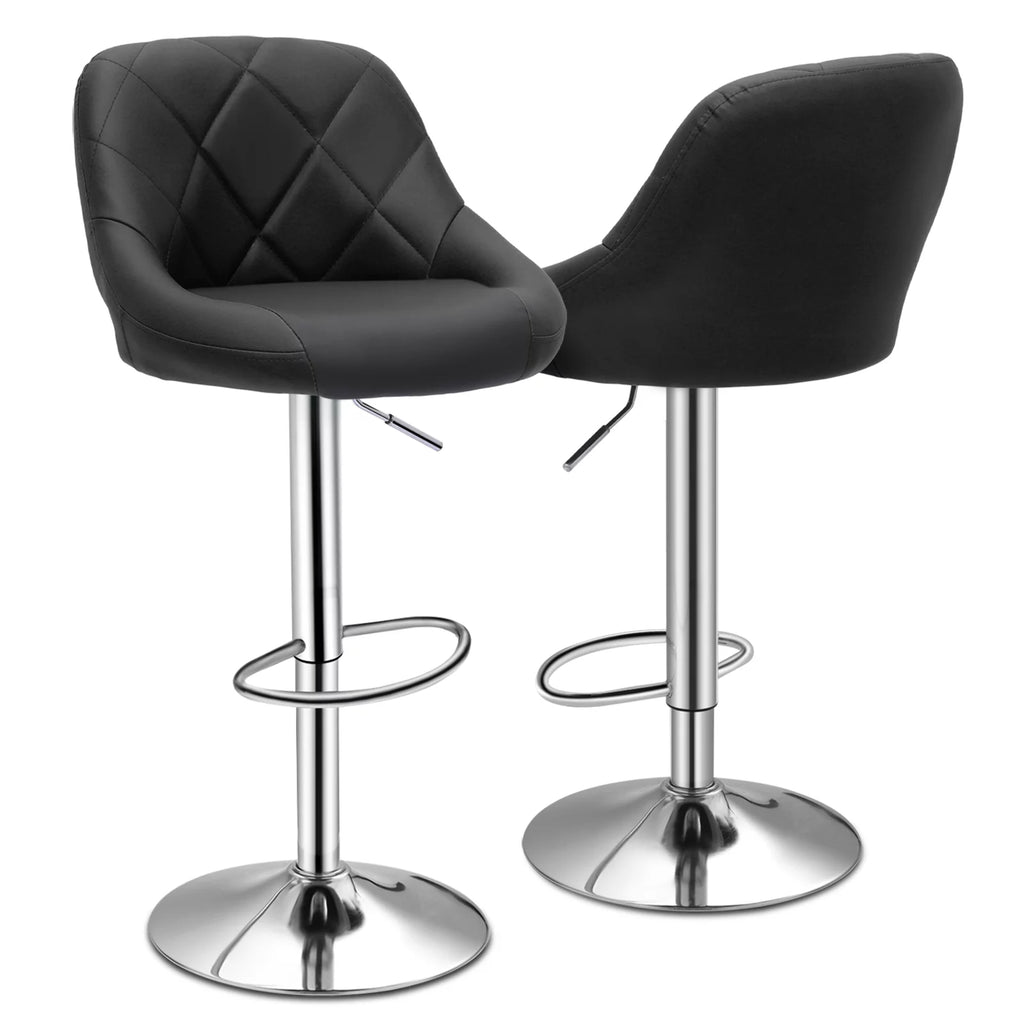 Set of 2 Faux Leather Adjustable Black Swivel Bar Stools with Backrest S460608