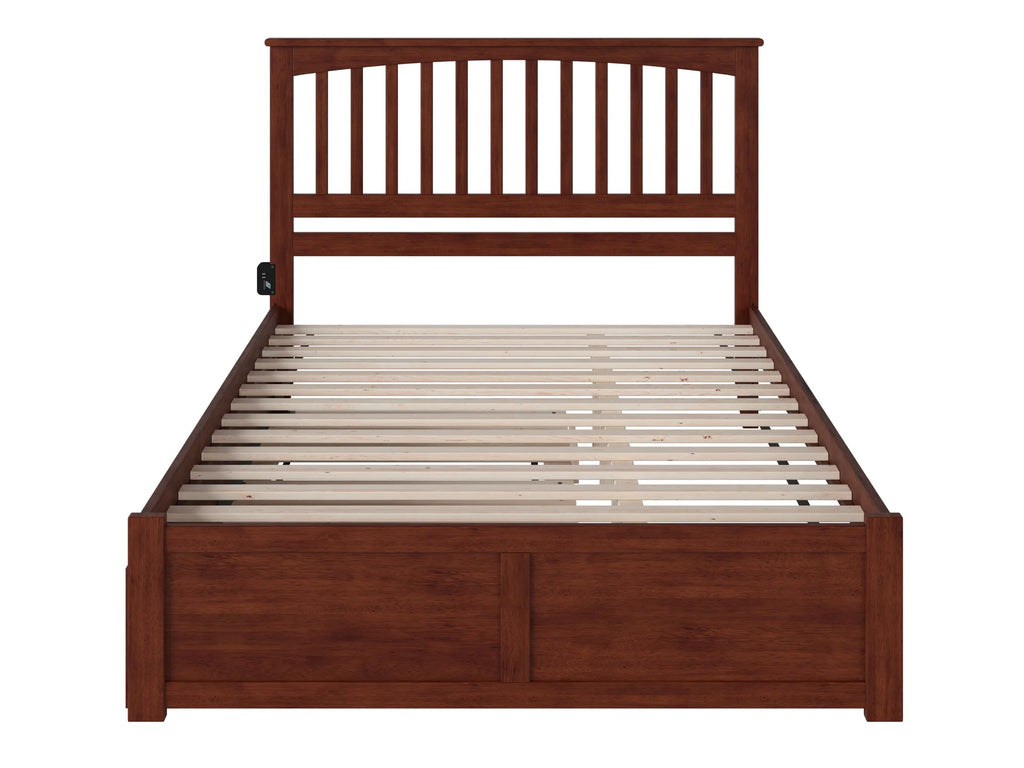 Solid Wood Platform Bed with Footboard and Twin XL Trundle in Walnut R273768