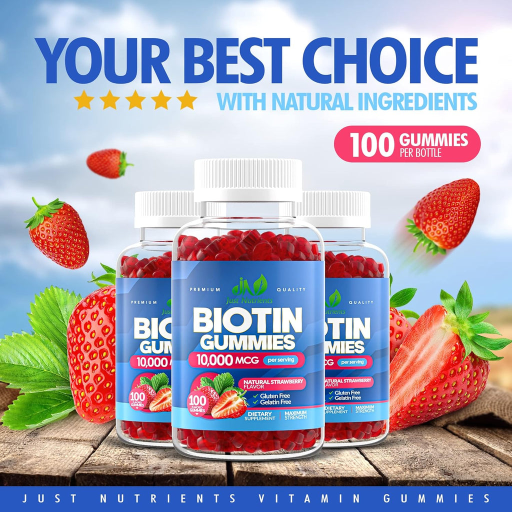 Biotin 10,000mcg Gummies, 100 Count, Strawberry Flavor K24618