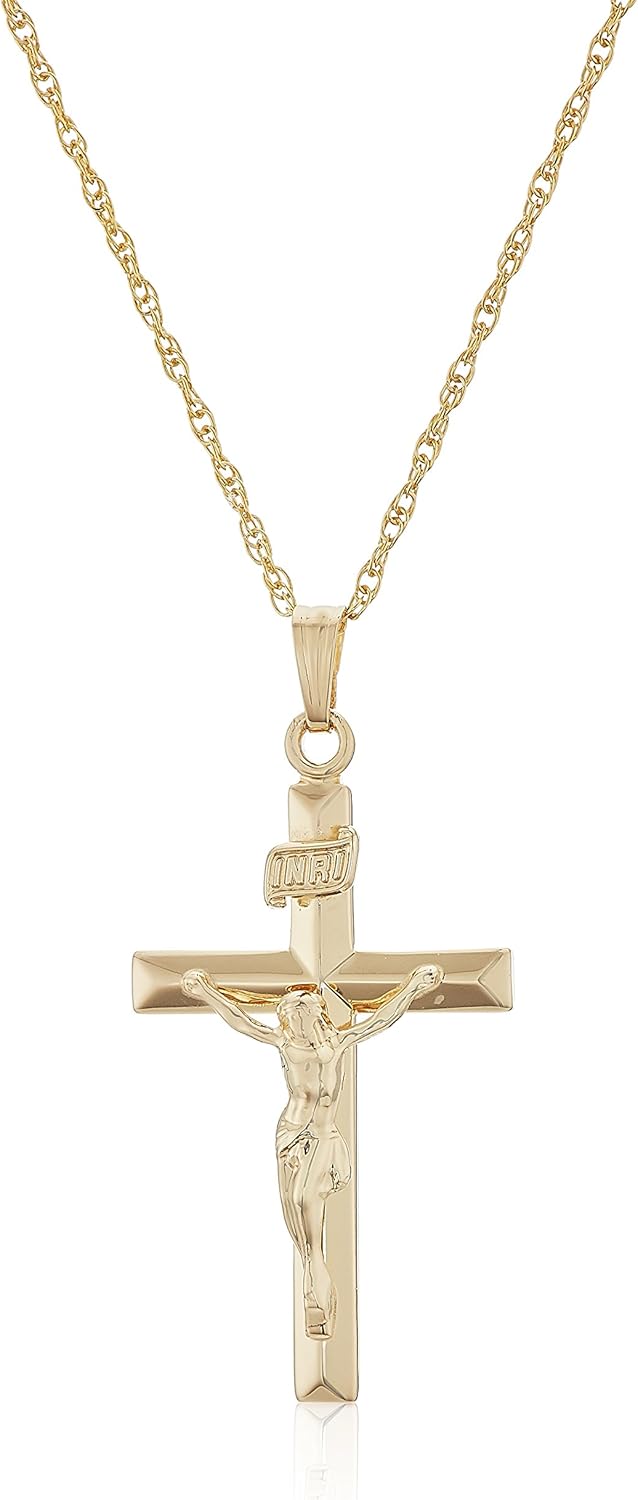 14k Gold Filled Crucifix Cross Pendant Necklace, 18” L414