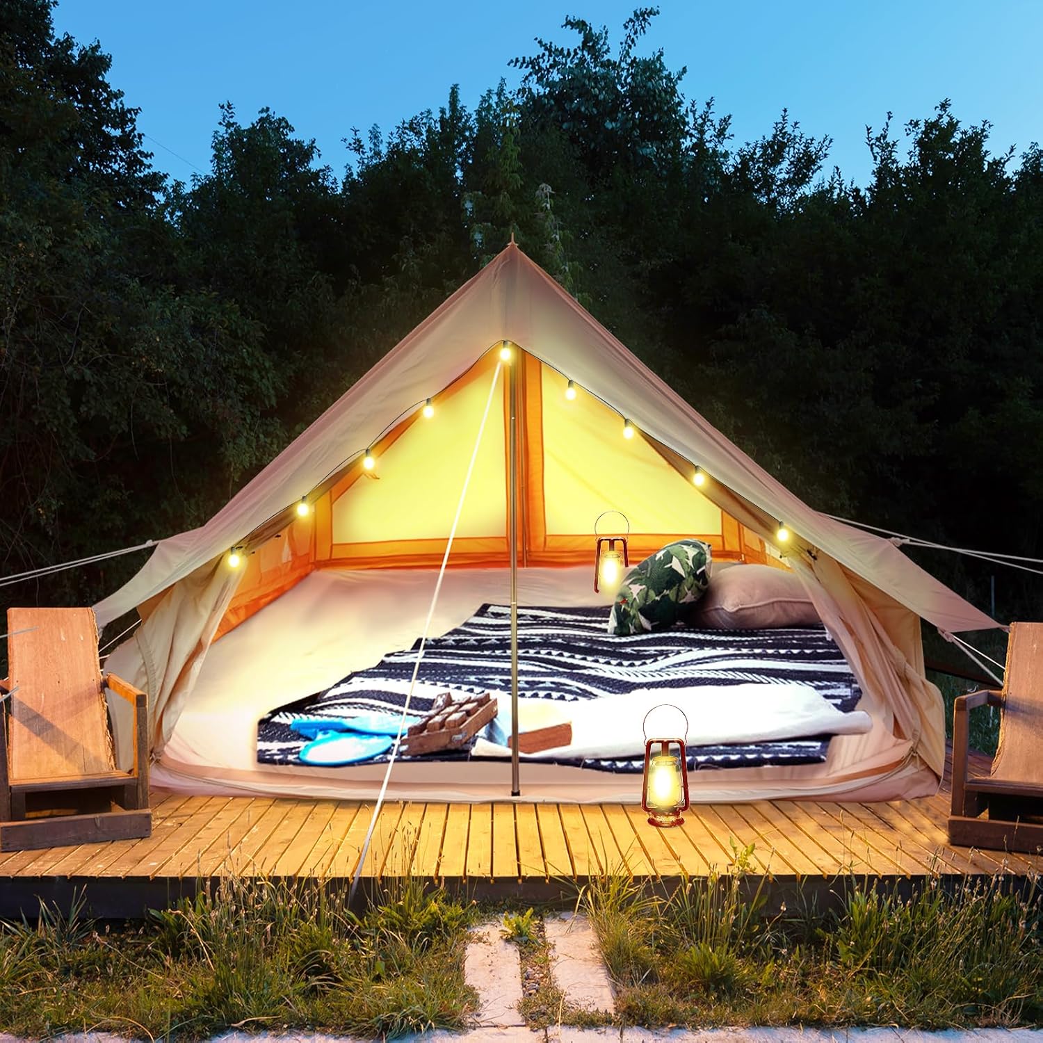Canvas Glamping Tent Rainproof for 4 Person with Windows K7953