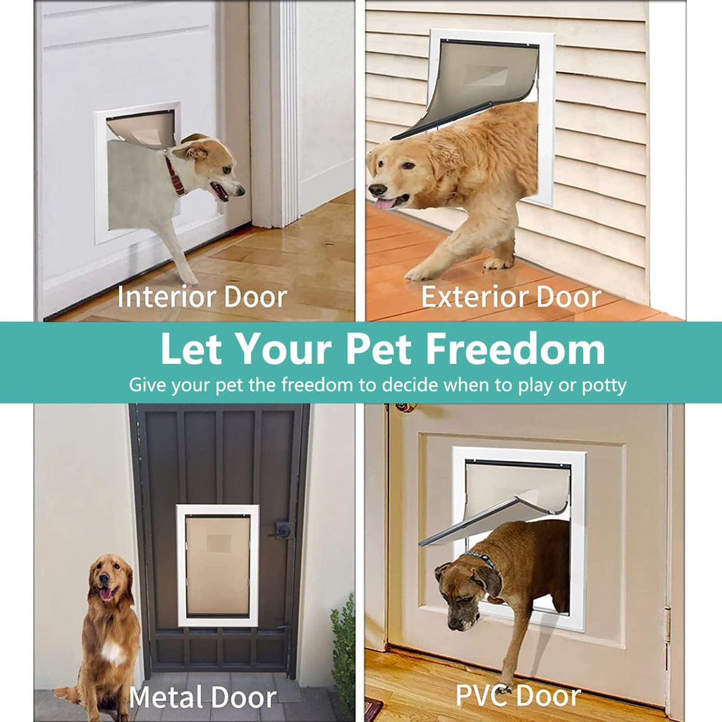 Large Pet Door Aluminum Dog Door Cat Door with Slide-in Lock Panel and Magnetic Flaps O208