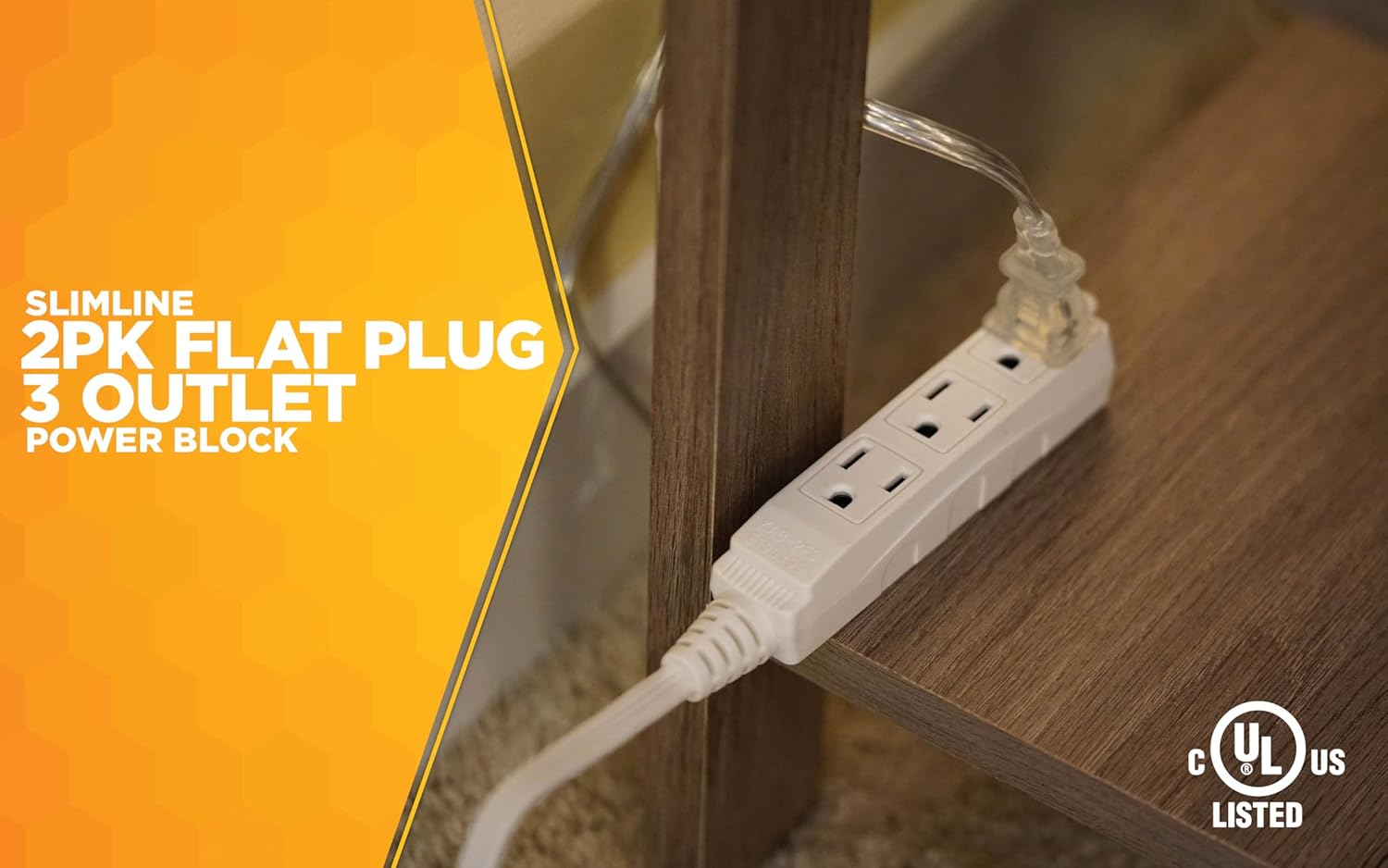 White 13-Foot Angled Flat Plug Extension Cord with 3 Grounded Outlets K4002