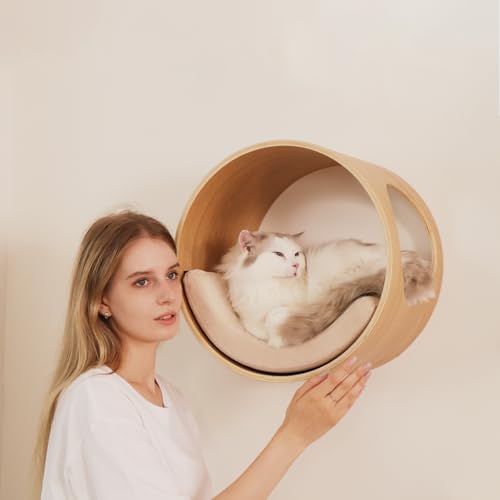 Oak Round Cat Wall Shelves with Cushion P38577