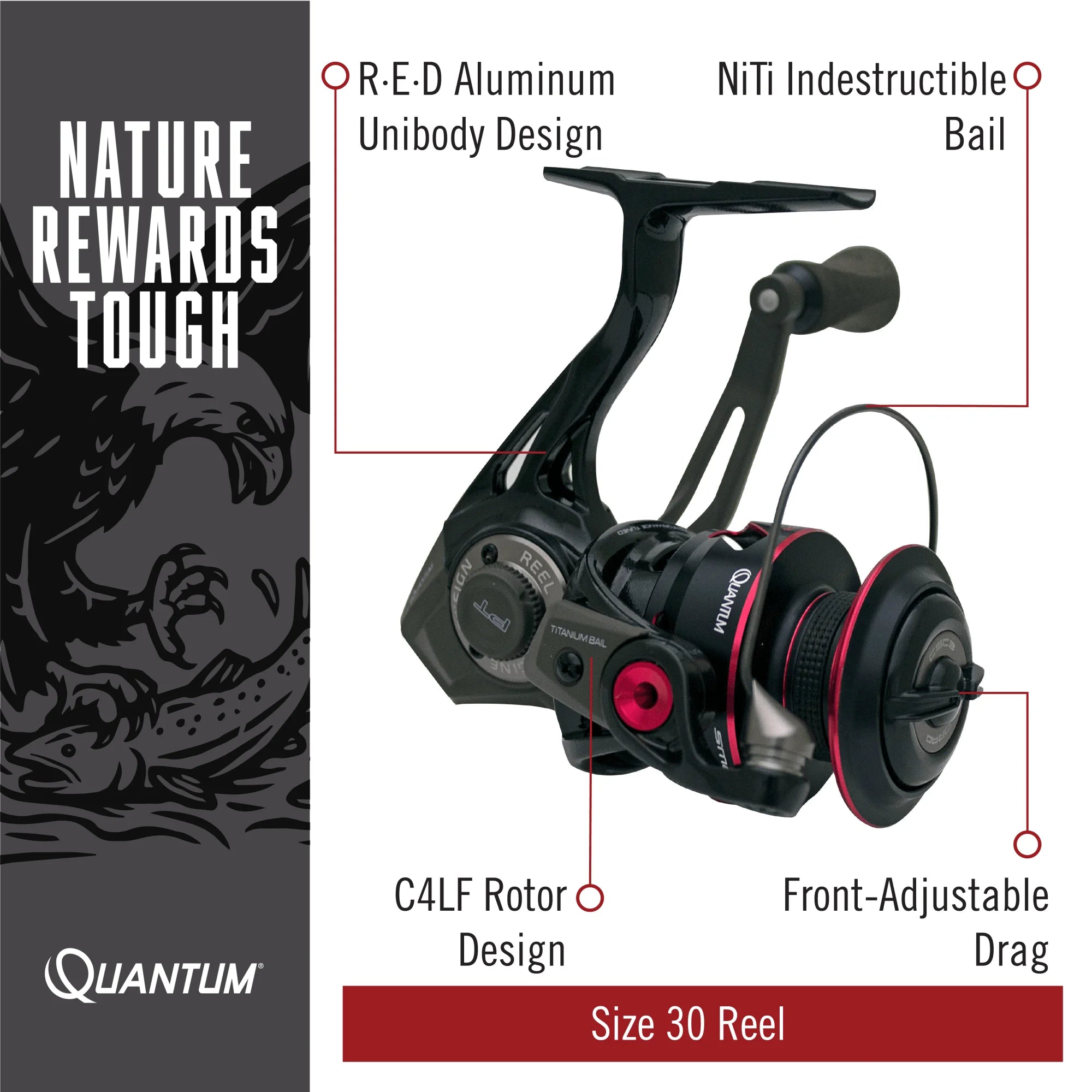 Black Size 30 Spinning Fishing Reel with 6.0:1 Gear Ratio W29213