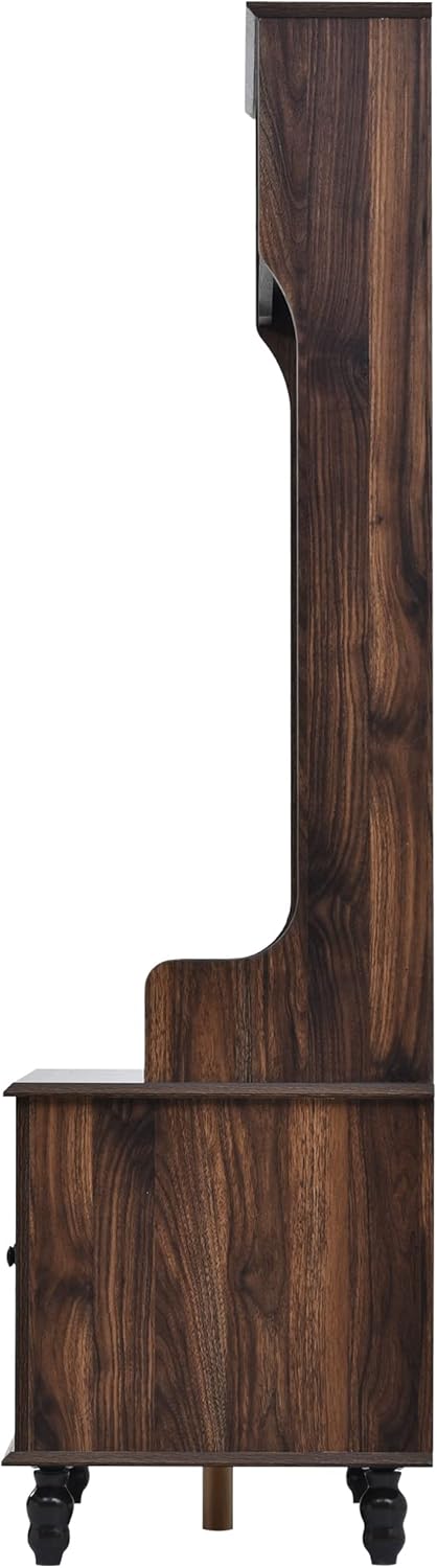 Brown 3-in-1 Hall Tree with 4 Hooks and Storage Bench L57875