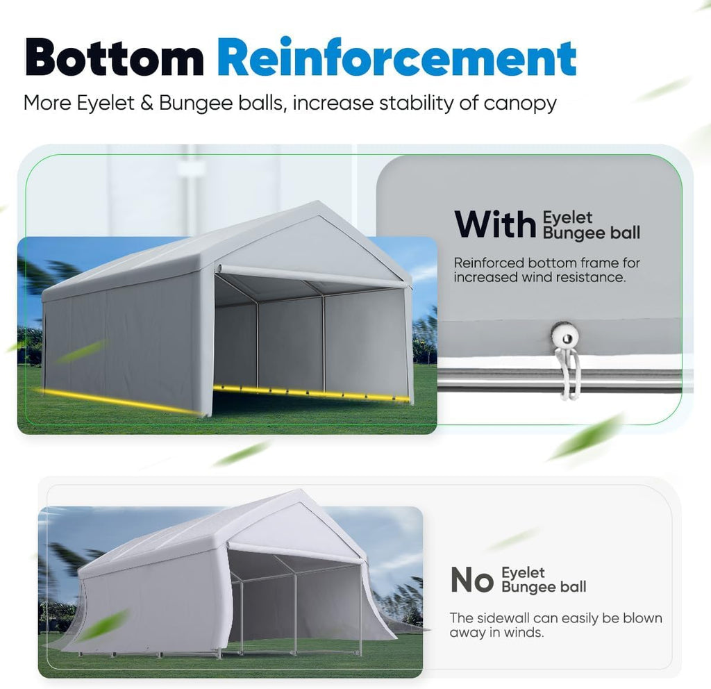 13'X20' Heavy Duty Galvanized Car Canopy Garage Boat Shelter with Reinforced Frame - Silver Gray G4938