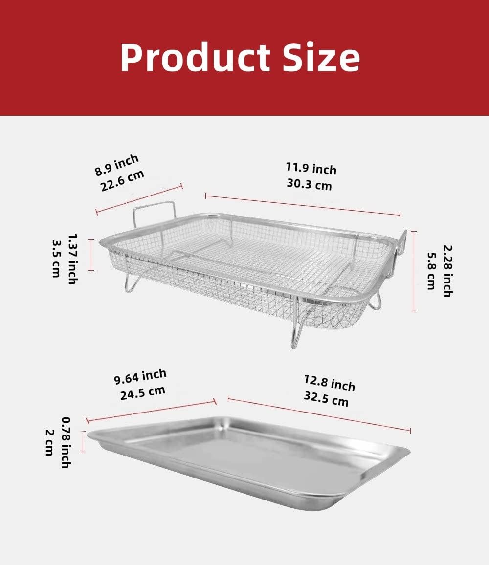 Stainless Steel Air Fryer Basket Set with Crisper Tray and Pan Tray T627