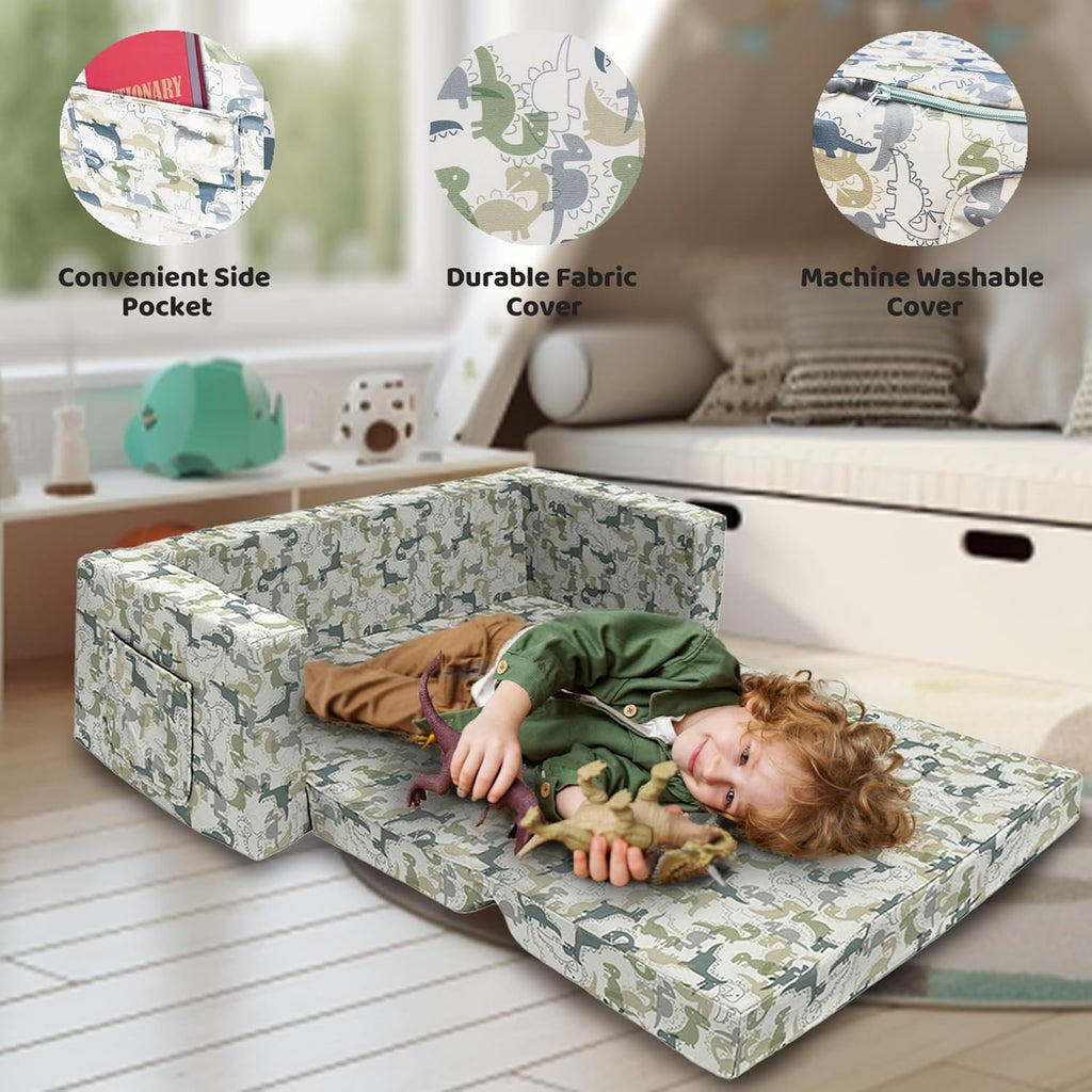 Kids Sofa 2 in 1 Flip Open Chair Sleeper with Dinosaur Print A831