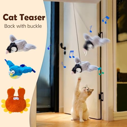 Interactive Chirping Bird with Flapping Wings Rechargeable Cat Toy (Grey) I64847