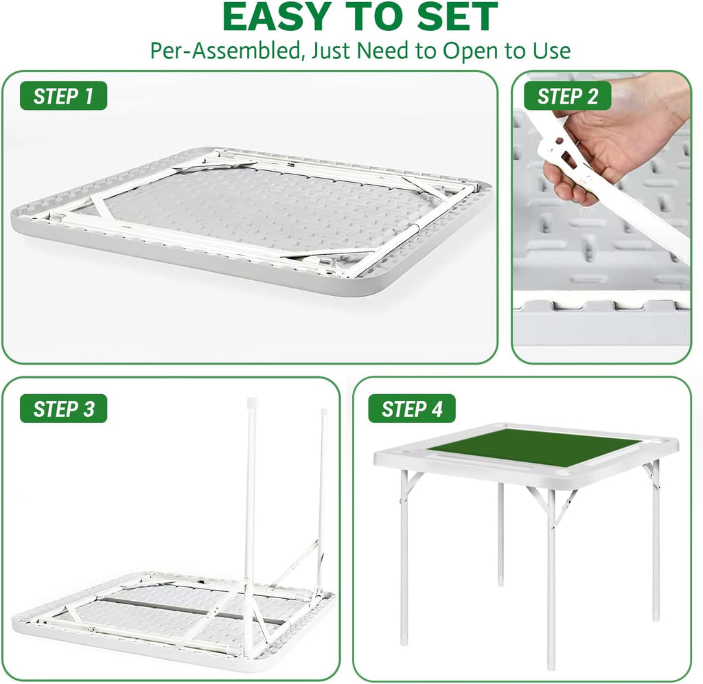 Square 4-Player Foldable Mahjong Table with Cup Holders and Trays N539150