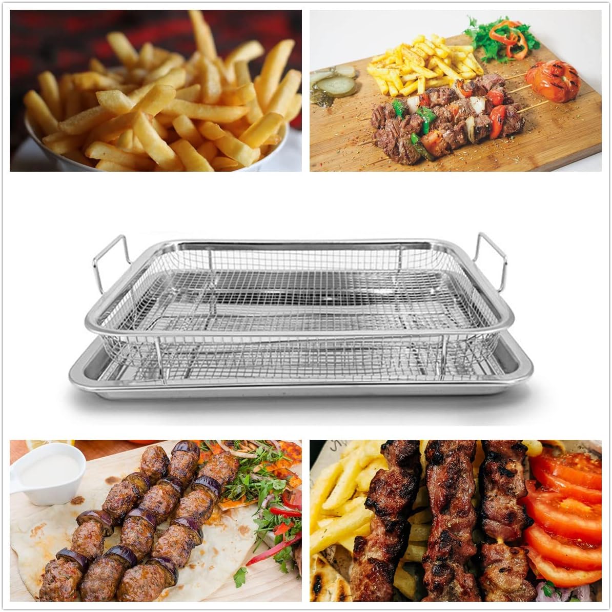Stainless Steel Air Fryer Basket Set with Crisper Tray and Pan Tray T627