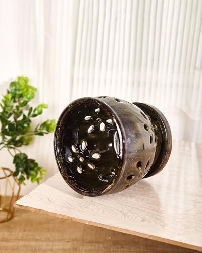 Olive Green 5 Inch Ceramic Orchid Pots with Holes and Saucers H8055