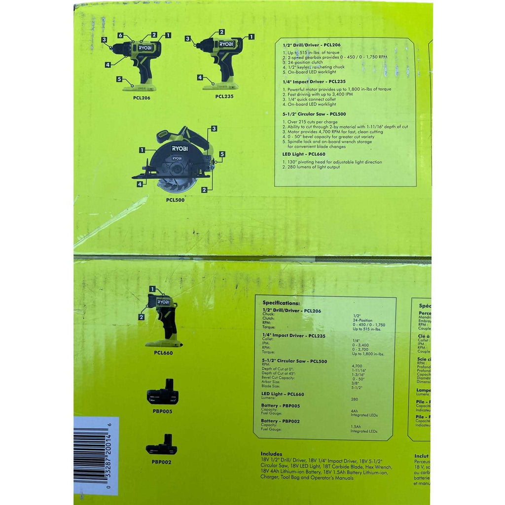 18V Cordless 4-Tool Combo Kit with 1.5 Ah Battery and 4.0 Ah Battery K5318