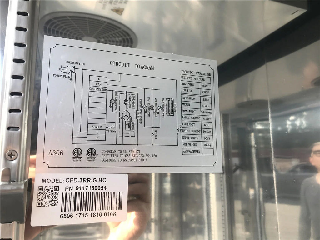 Three Glass Door Upright Reach-In Stainless Steel Commercial Refrigerator, 72 Cu. ft. S29101