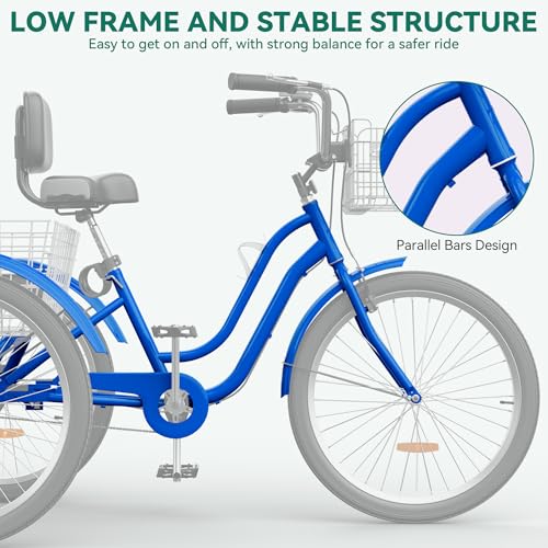 24 & 26 Inch 3-Wheel Adult Tricycle with Front and Rear Baskets D15673