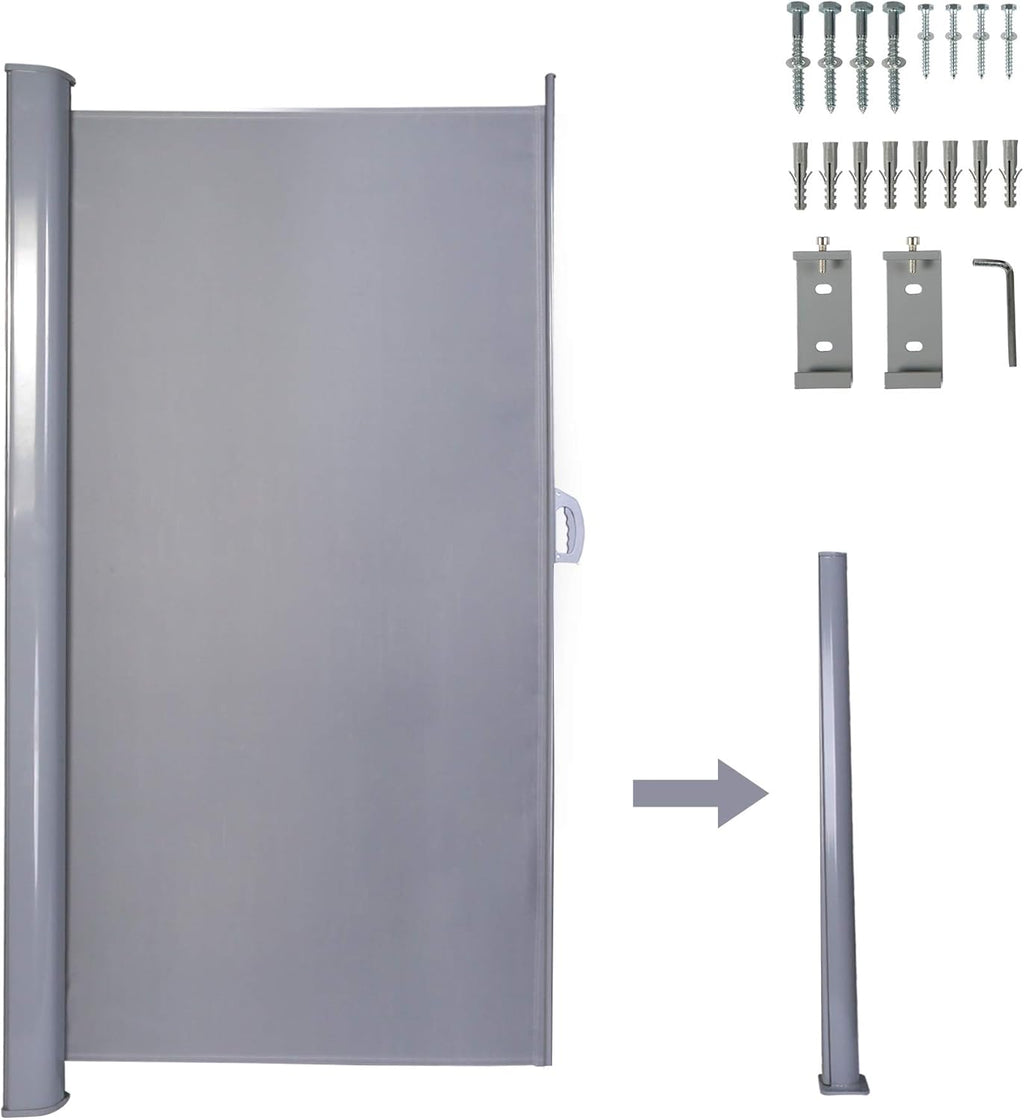 Grey Retractable Waterproof Sun Shade Screen Room Divider with Aluminium Pole (118" L x 78.7" H) L325986