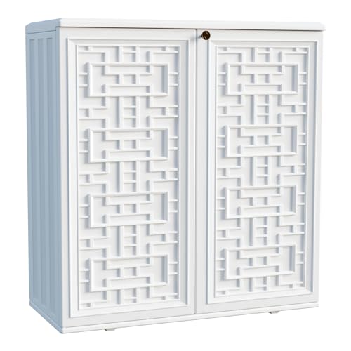 Outdoor Storage Cabinet Waterproof with Shelf, Resin, Size 34.3''L*15''W*36.2''H (Black) M527709