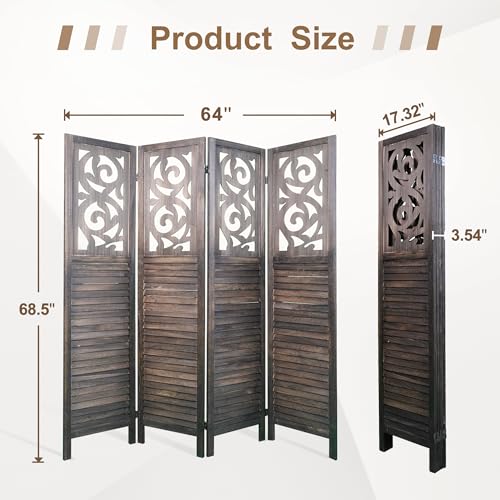6 Panel Wooden Folding Room Divider with Shelves K489634