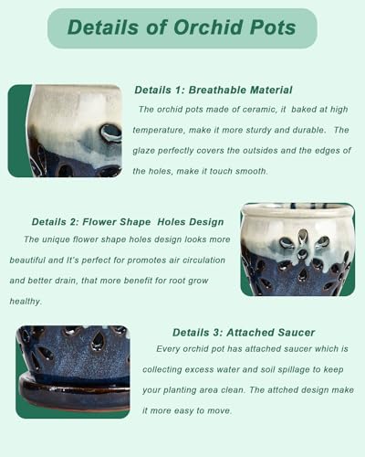 Olive Green 5 Inch Ceramic Orchid Pots with Holes and Saucers H8055