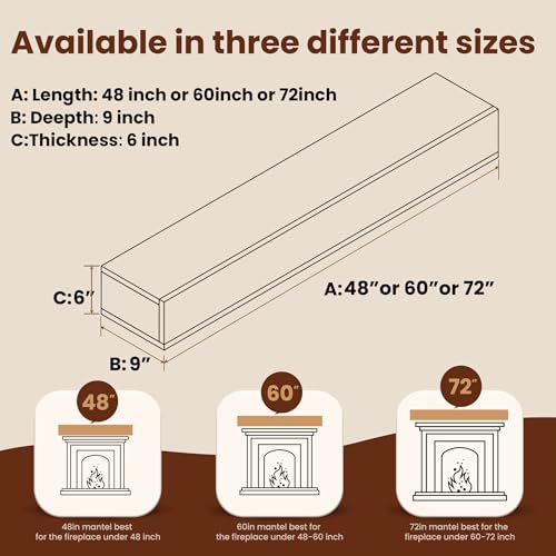 Oak Floating Mantel Shelf 60 X 9 X 6 inch J16142