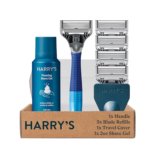 Men's Razor Set with 5 Razor Blade Refills, Travel Blade Cover, 2 oz Shave Gel P652