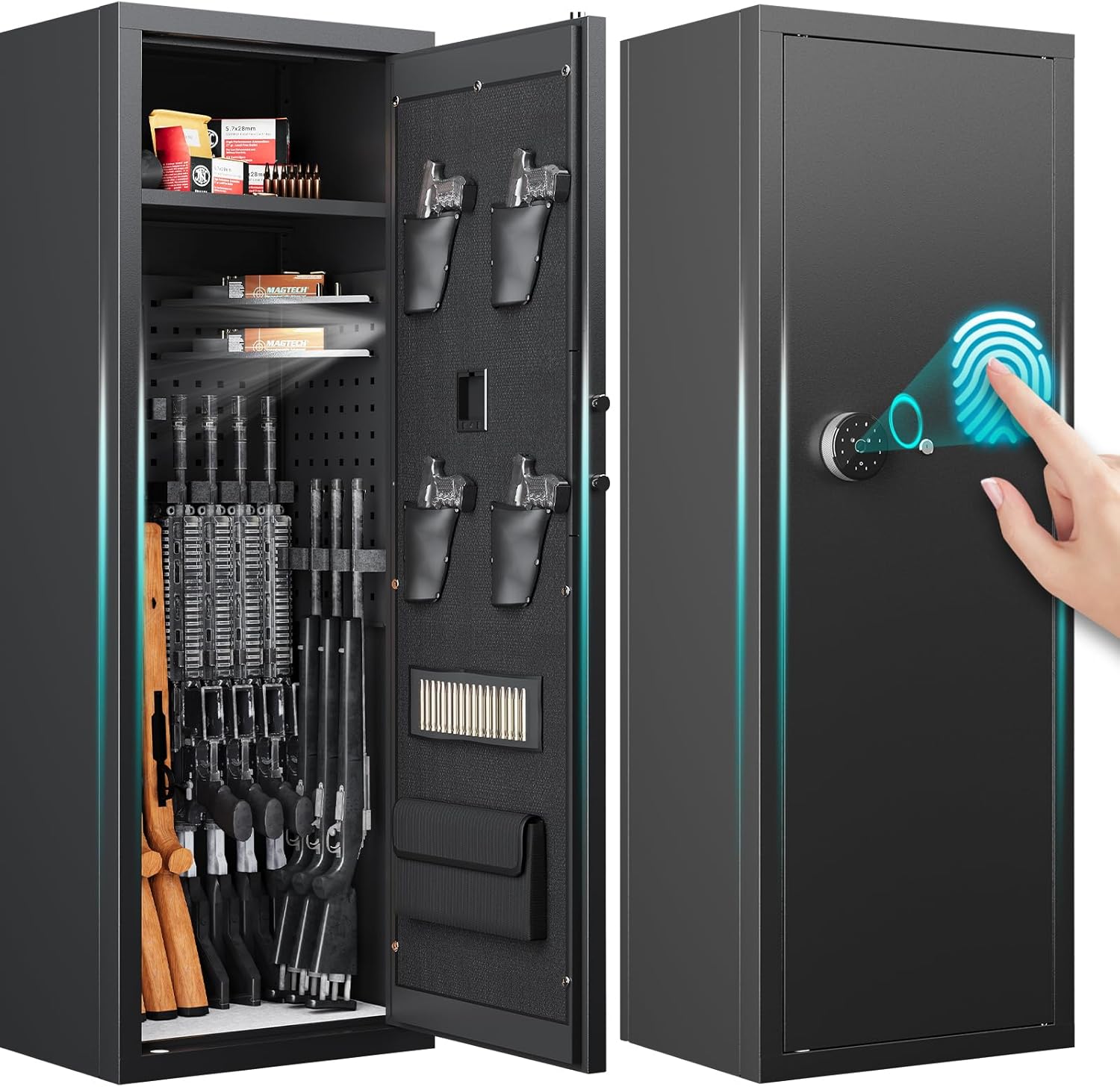 Biometric Rifle Gun Safe with 3 Removable Gun Racks P844