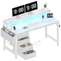 47 inch Gaming Desk with LED Lights and Power Outlets and Fabric Drawers B5782