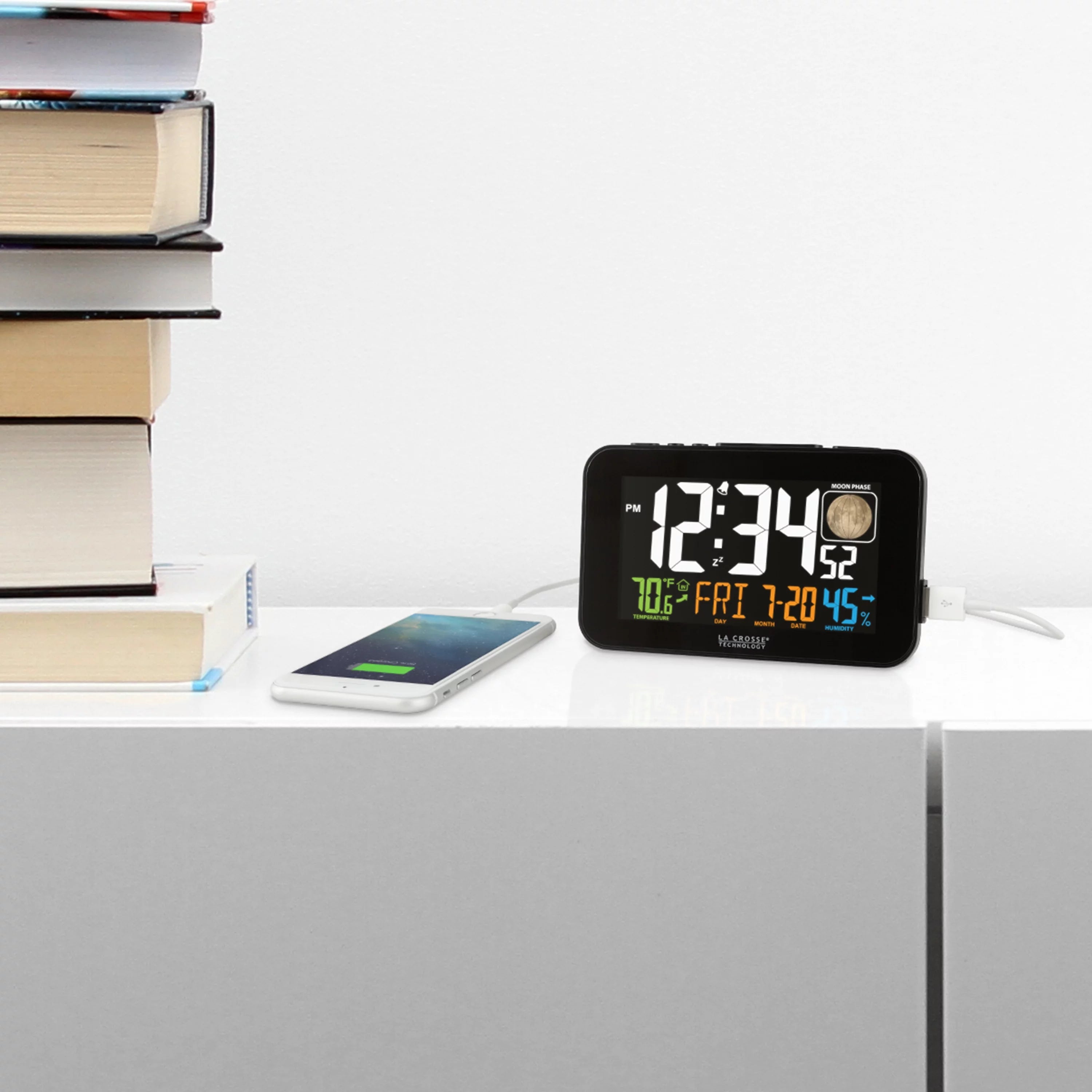 Black Atomic Alarm Clock with USB Charging Port J661218