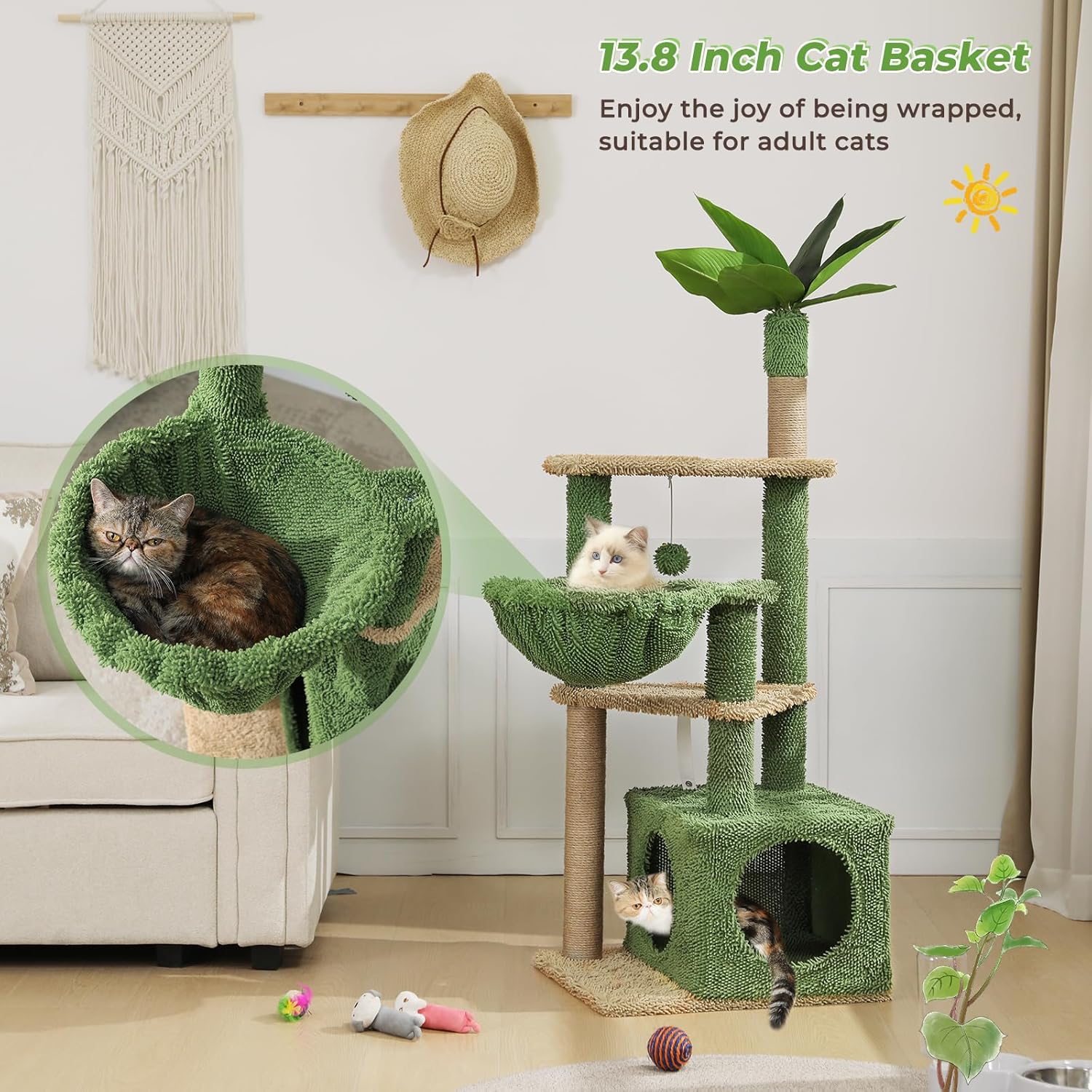 51 Inches Multi-Level Cat Tree with Hammock, Sisal Scratching Posts Z94504