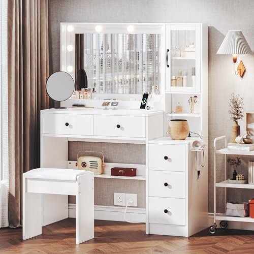 White Vanity Table with Drawer Dresser, 5 Drawers Z627082
